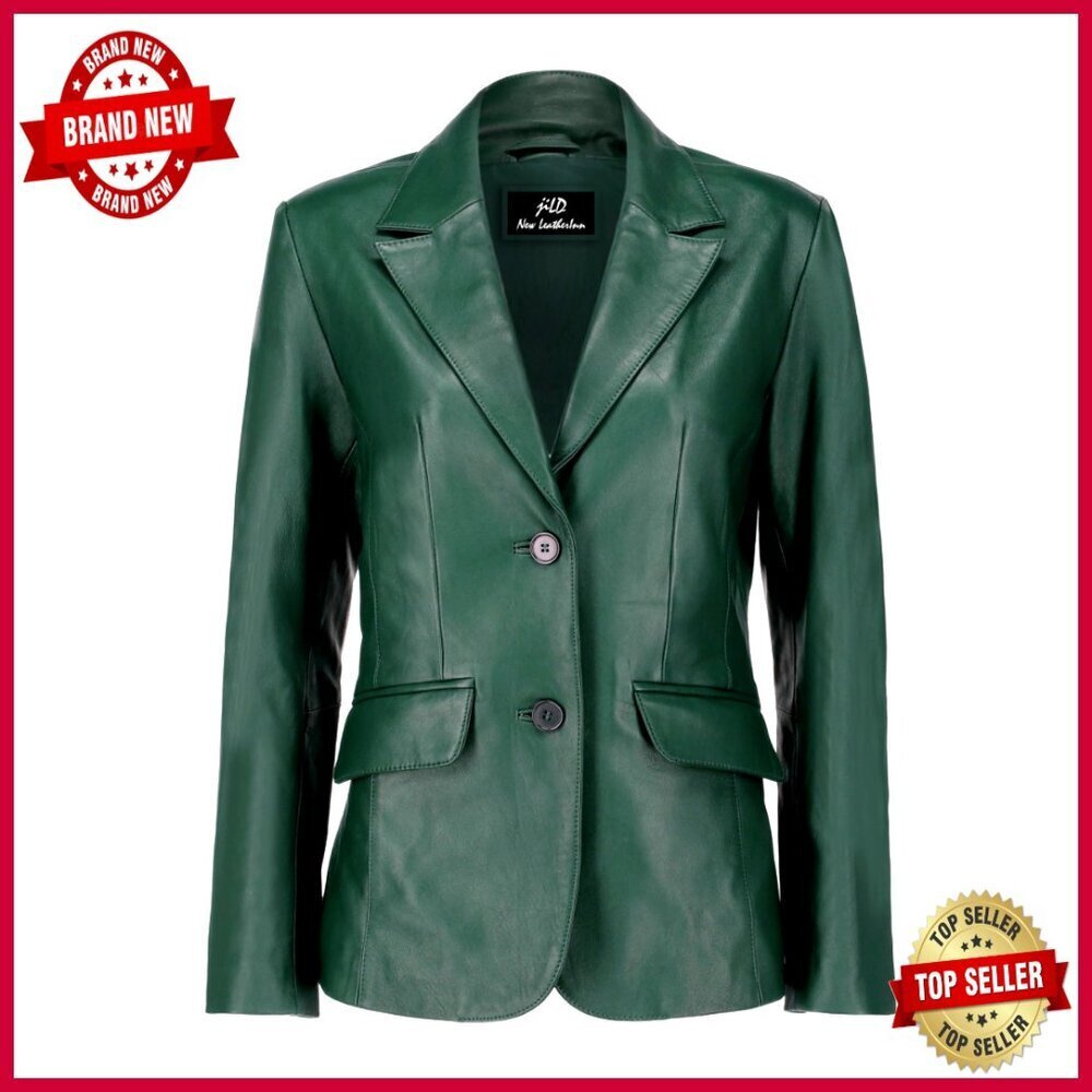Lambskin Leather Blazer Jacket Women Classic Fit Long Sleeve